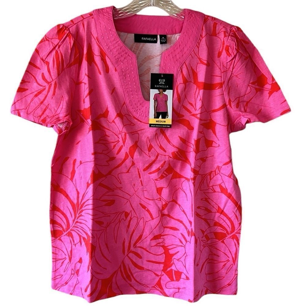 NEW Rafaella Pink And Red V Neck Top